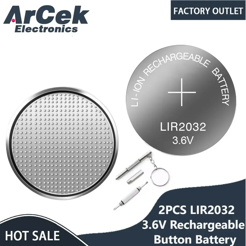 2PCS New LIR2032 Li-ion Rechargeable Battery 3.6V Lithium Button Batteries for Watch Computer Replaces LIR 2032 CR2032/ML2032