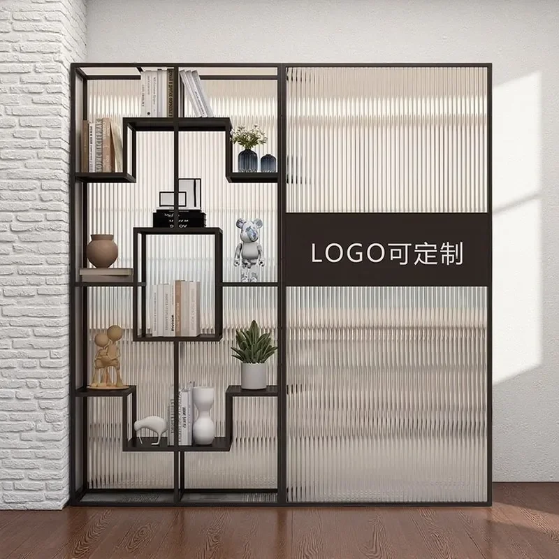 Customizable Glass Display Stand for Office Front Desk Partition Wall Screen with Logo Image Shelf Area Divider