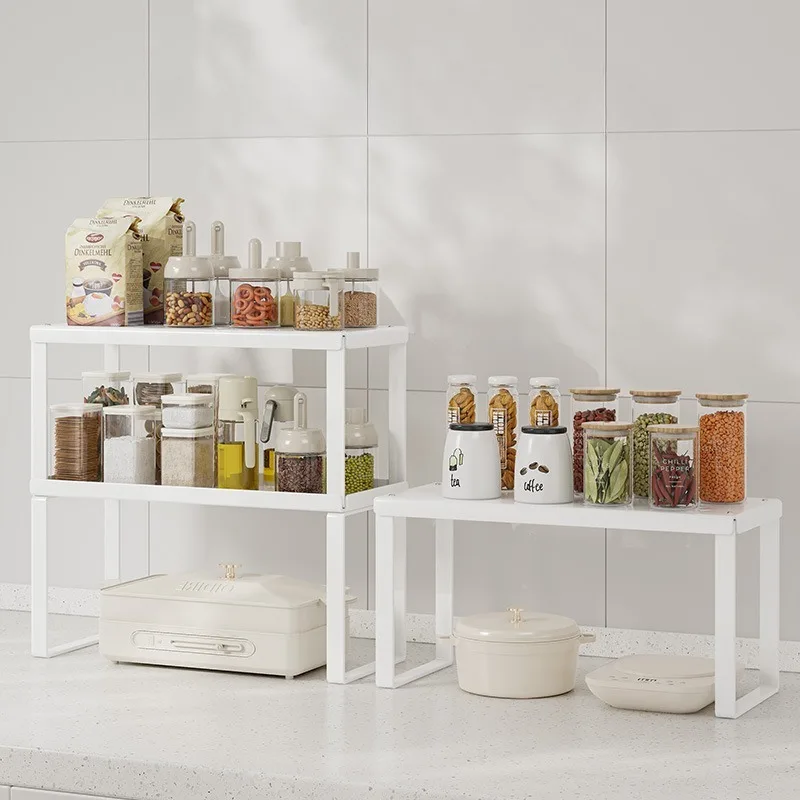 

Двухслойные кухонные стеллажи для хранения специй, настольные металлические держатели для приправ и мелочей, домашняя многофункциональная полка для косметики