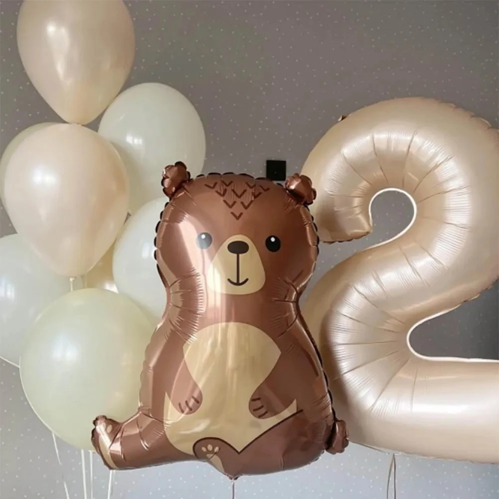 2/3/5Pcs Woodland Bear balony z niedźwiedziem brunatnym balony w kształcie zwierząt do dżungli Safari z motywem na urodziny i bociankowe dekoracje