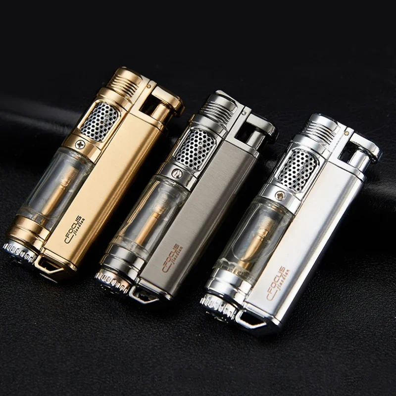 Visible Gas Window Flashlight Cigar Lighter Jet Butane Metal Turbo Windproof Lighter Portable Airbrush 1300C Men\'s Gadget