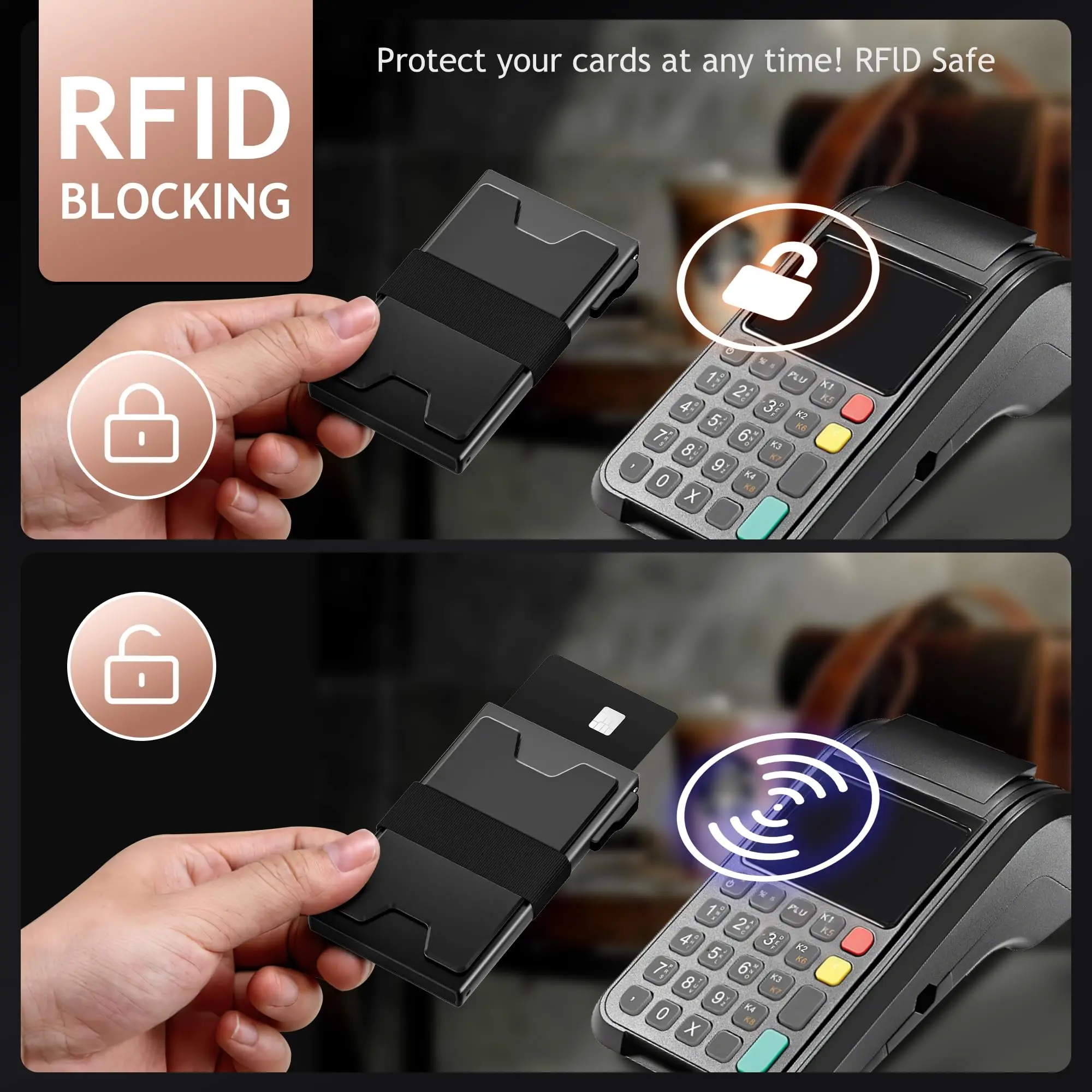 محفظة رفيعة لحمل البطاقات للرجال، محفظة رجالية بسيطة تحجب RFID، محفظة معدنية منبثقة مع شريط نقدي