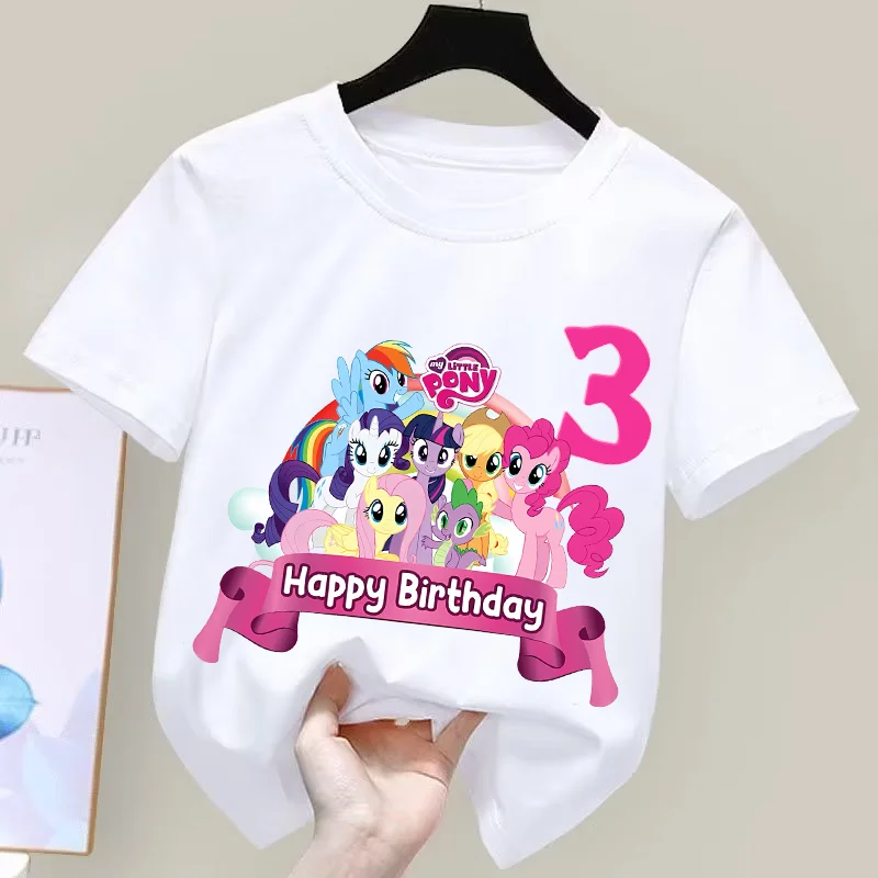 

My Little Ponys Number 1-9 Clothes Cartoon Anime Short Sleeve Crew Neck Skin-friendly Breathable White T-Shirt Birthday Gifts