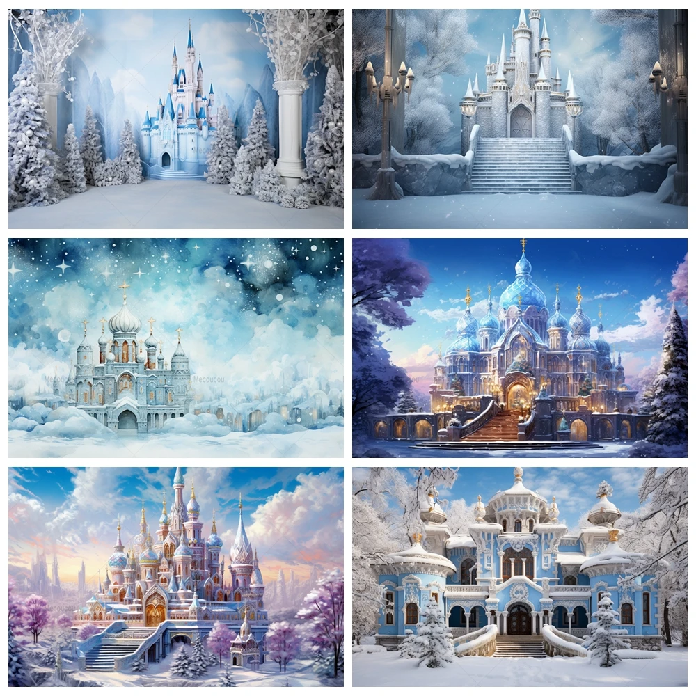 Winter Castle Backdrop Ice Forzen World Winter Wonderland Party Decorations Supplies Snow Happy Birthday Photography Background