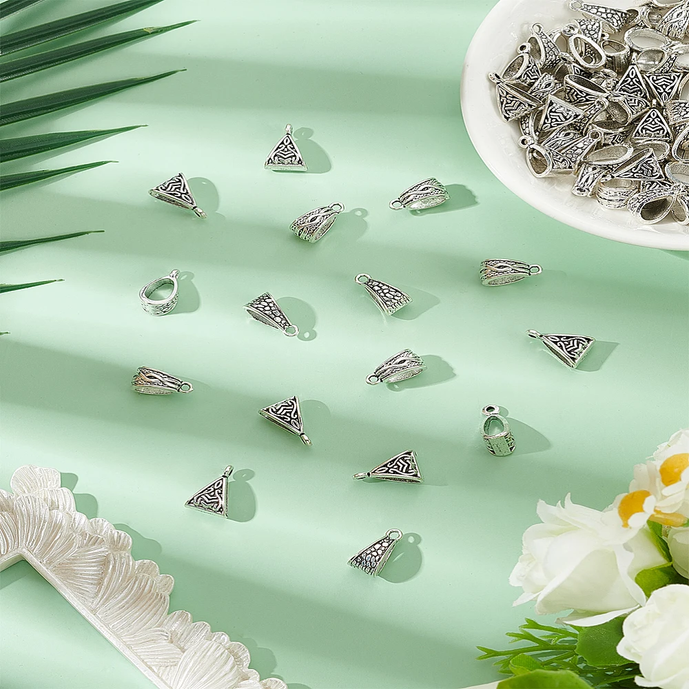 90Pcs 3 Styles Triangular Tube Bails Style Alloy Snap On Bails Triangle Hanger Links Connectors for Bracelet Pendant Necklace