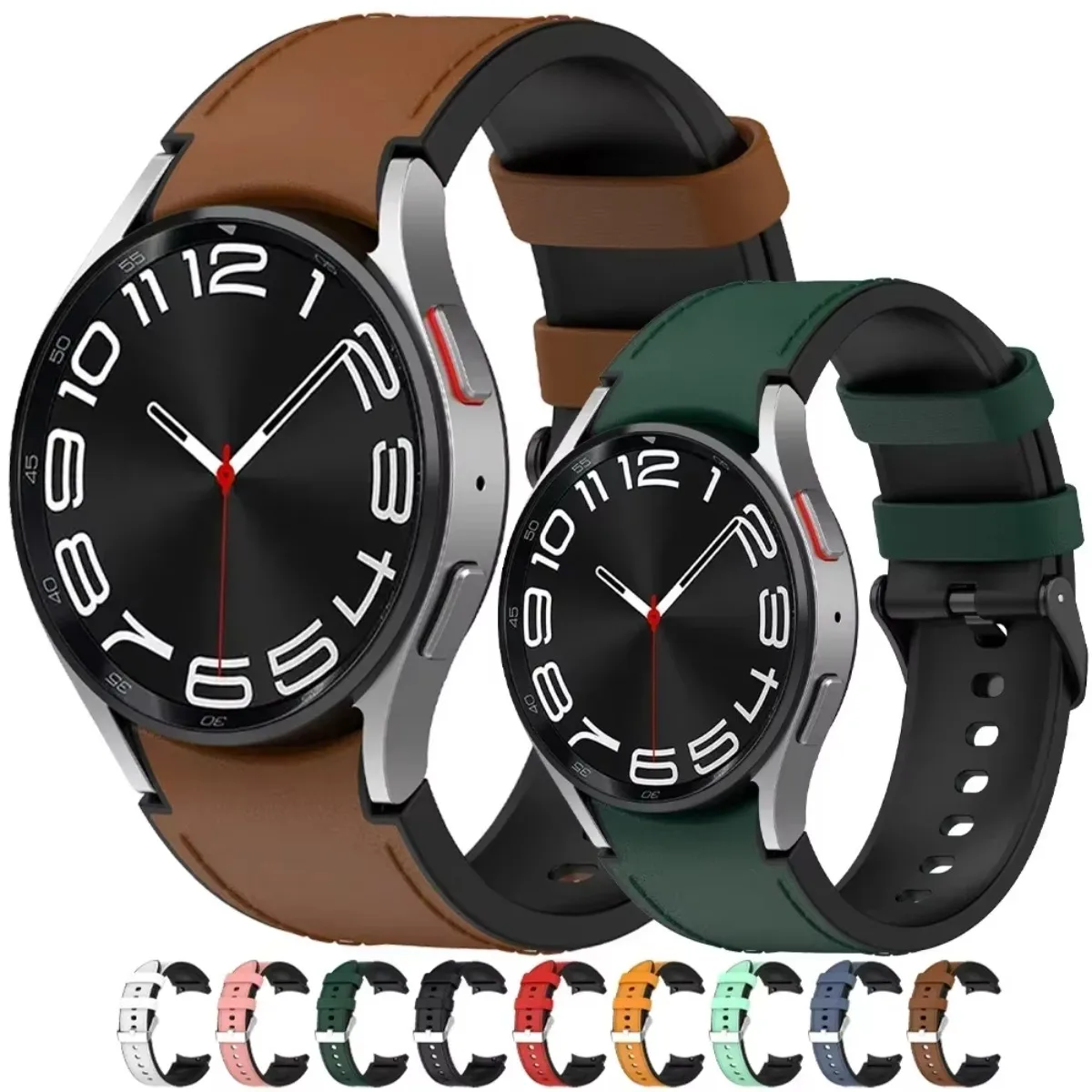 Leather+Silicone Strap for Samsung Watch 7/6/5/4 40 44mm 4/6 Classic 42 43 46 47mm Leather Grain Band for Galaxy Watch 5pro 45mm