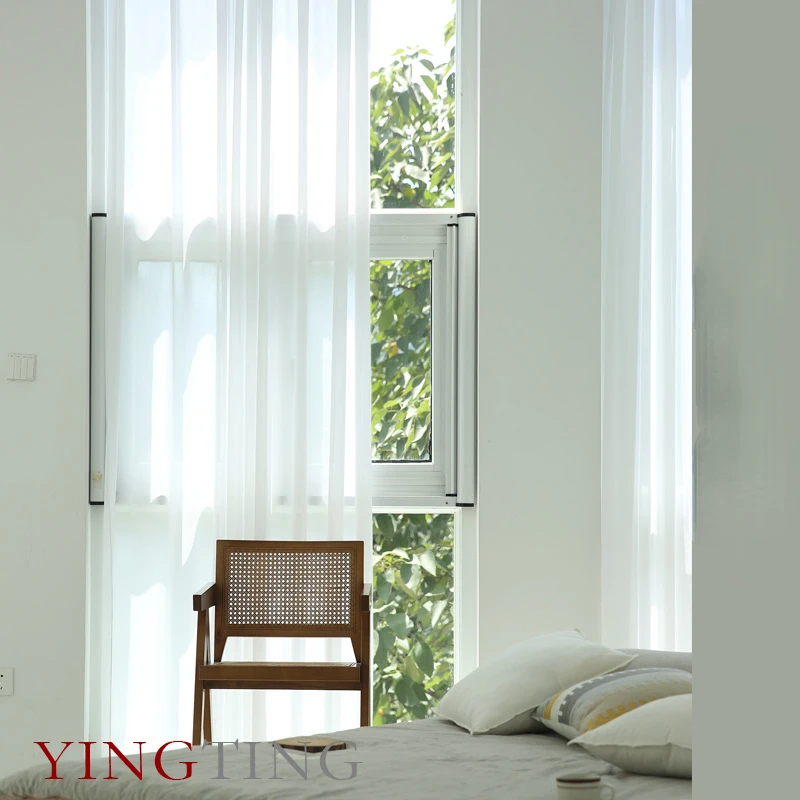 

Syllai A Pure White Softness and High Precision Pure Color Window Screen Sakura Court Curtains for Living Dining Room Bedroom