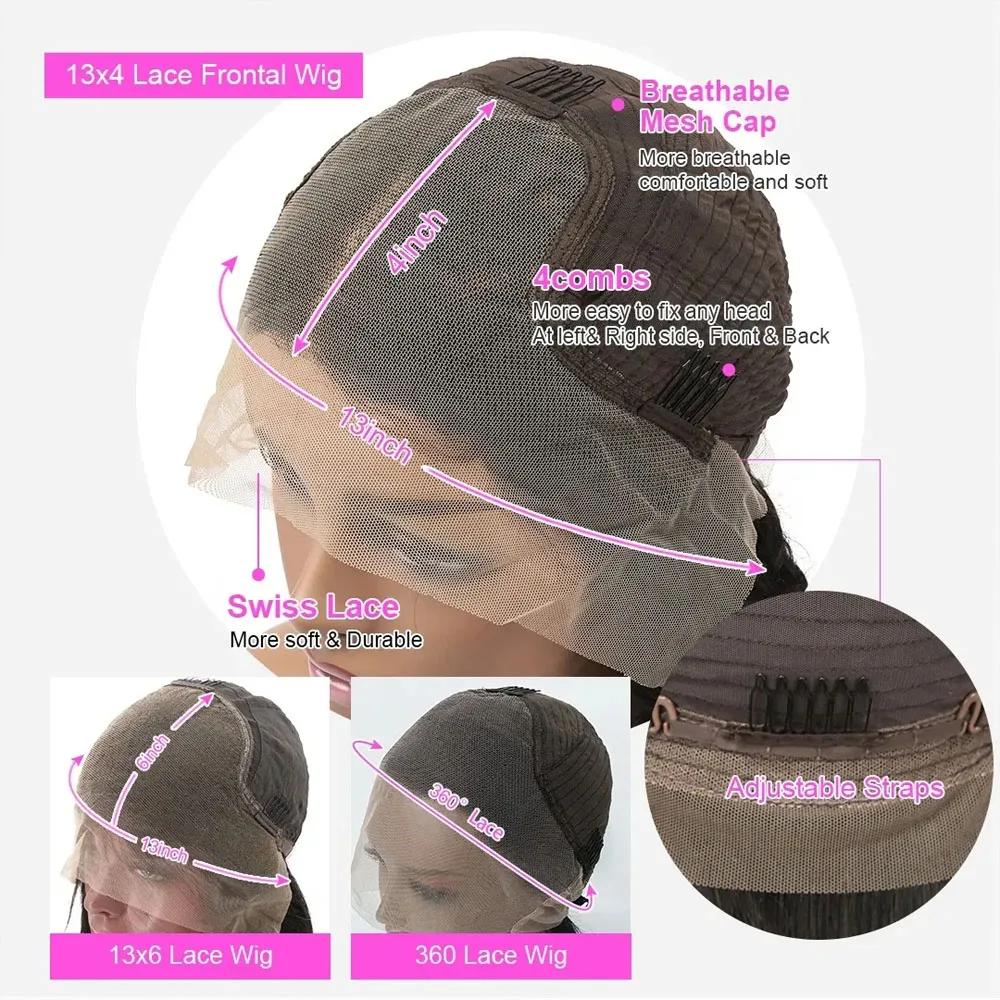 13x6 vague profonde dentelle avant perruques cheveux humains dentelle avant fermeture perruques pour les femmes 250% densité porter et aller sans colle perruque naturel noir