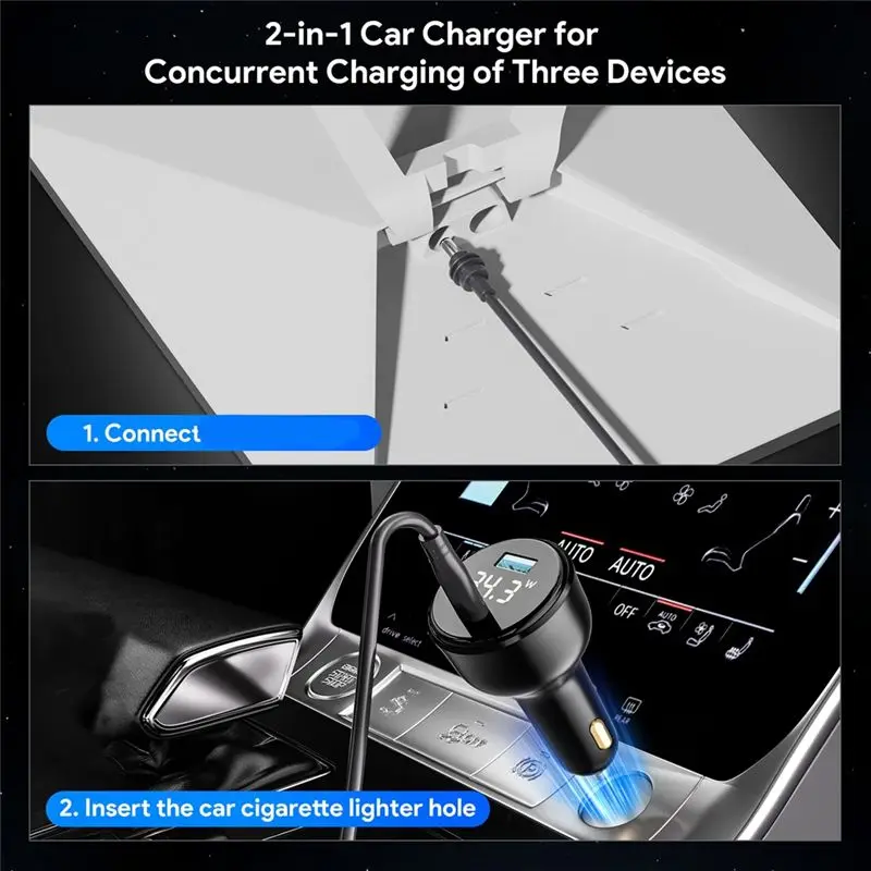 ABGI For Starlink Mini 100W Car 2-in-1 USB C to DC Cable 3M LED Screen Cigarette Lighter Hole