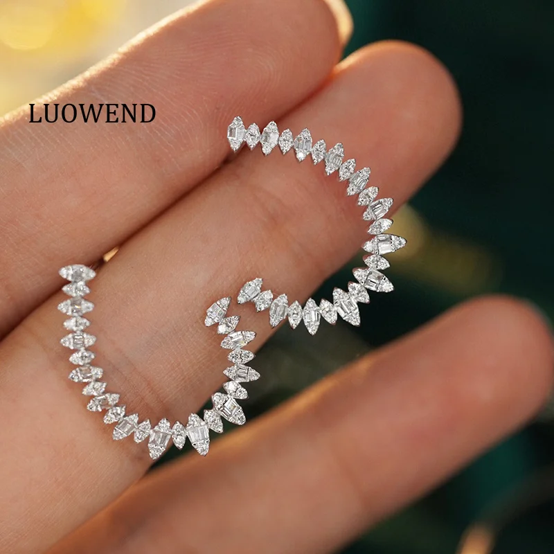 

LUOWEND 100% 18K White Gold Earrings Fashion Crescent Design 0.58carat Real Natural Diamond Stud Earrings for Women Fine Jewelry