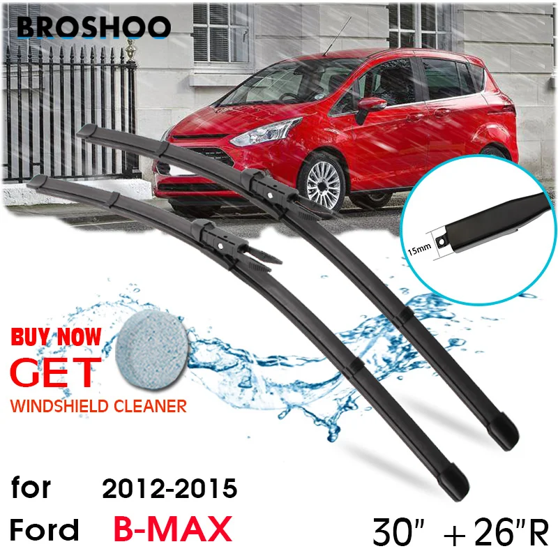 BROSHOO Car Clean The Windshield Wiper Blade Natural Rubber For Ford B Max 2012 2013 2014 2015 Fit Pinch Tab Arms Accessories