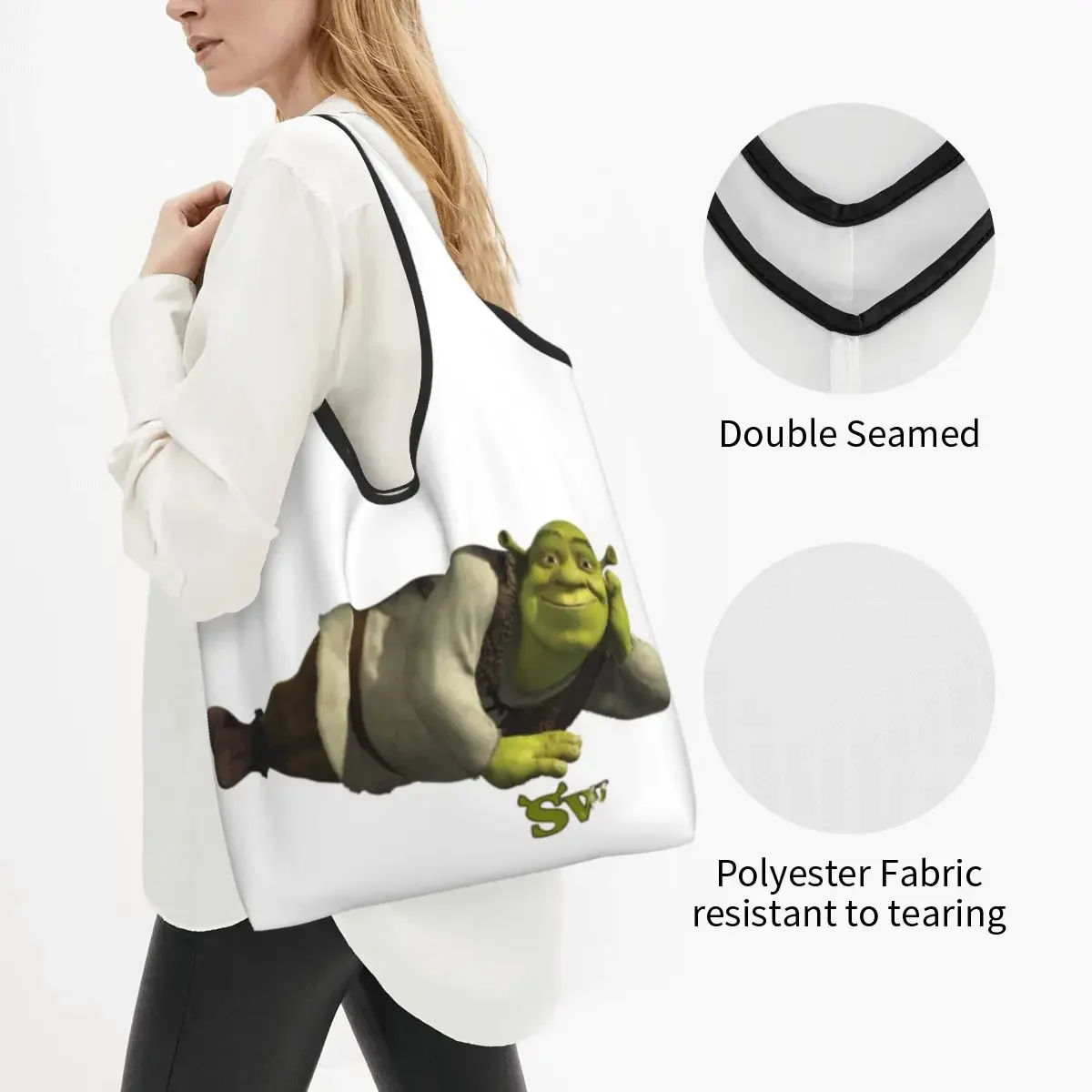 Shrek Portable Tote Shopping Bags Large Capacity Shopper Bag Grocery Handbag Shoulder Bag