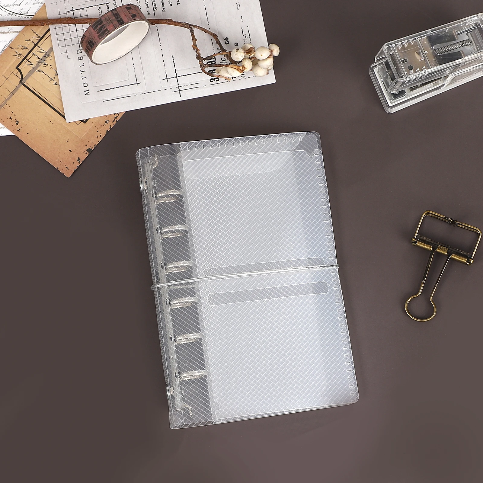 Twill PP Three-fold Loose Leaf Notebook Case Transparent Manual Storage Shell Creative DIY Journal Material Collage Stationery