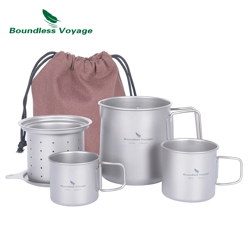 Boundless Voyage 500ml Titanium Tea Pot Cup Set with Filter Outdoor Camping Portable Hiking Coffee Mug Single Layer Drinkware