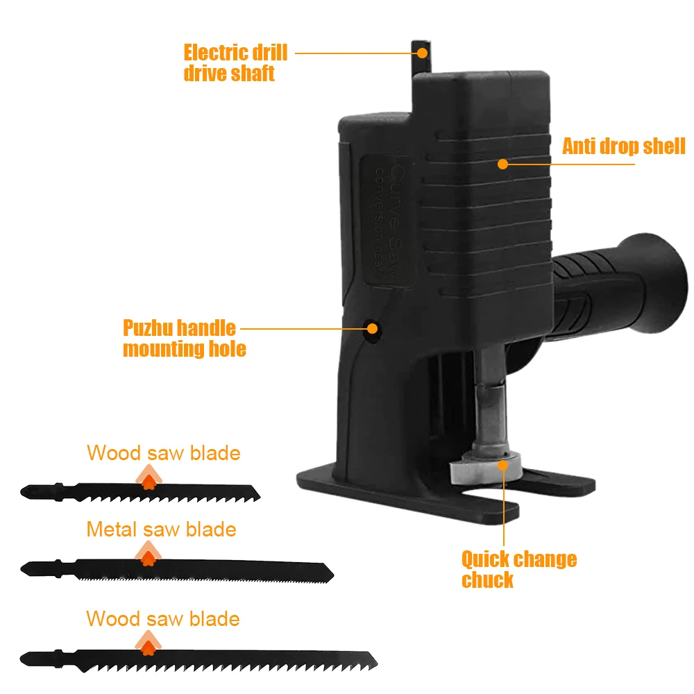 Portable Reciprocating Electric Saw Adapter Cordless Electric Drill Modified Tool Attachment with Saw Blades for Wood Metal Cut