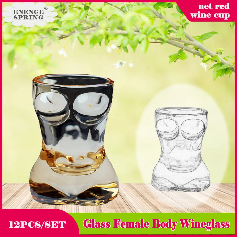 12PCS/Set Clear Glass Wine Glasses Bullet Cup Woman Body Modeling Shot Glass Whiskey Wineglass Mini Spirit Glass Liquor Wine Cup