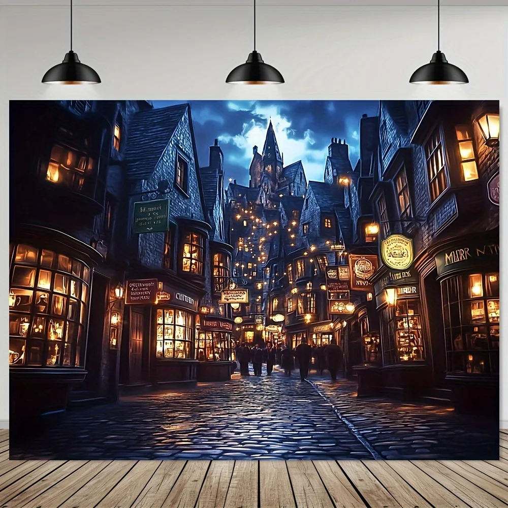 Vintage Gothic London Alley Street Tapestry Wall Art Polyester Home Decor Mysterious European Old Town Night Scene Cinematic Bac
