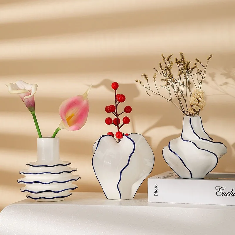 

Nordic Striped Vase Fresh Flowers And Hydroponic Decorative Home Living-Room Accent Luxury Minimalist Ceramic Vases Decor