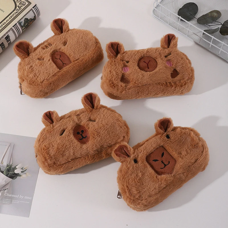 Capybara Cartoon Plush Pencil Case Kawaii Animal Pencil Pouch Stationery Cosmetic Bags Cartoon Storage Pen Box birthday gift