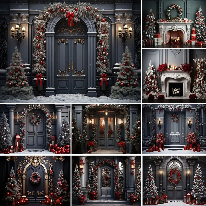 

Avezano Photography Background Christmas Decor Winter Outdoor Snow Xmas Tree Wreath Portrait Photo Backdrop Photo Studio Props