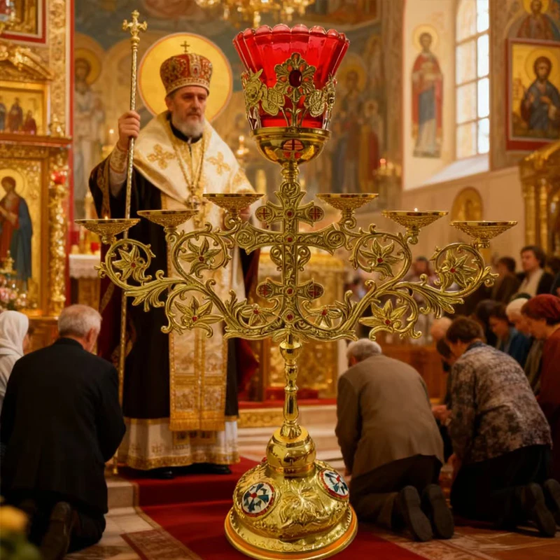 جديد 2026 عيد الفصح مصباح زيت الأرثوذكسية مع الكأس والصليب سبائك الزنك الأحمر الزجاج الفتيل حامل الدينية المنزل مذبح الكنيسة ديكور