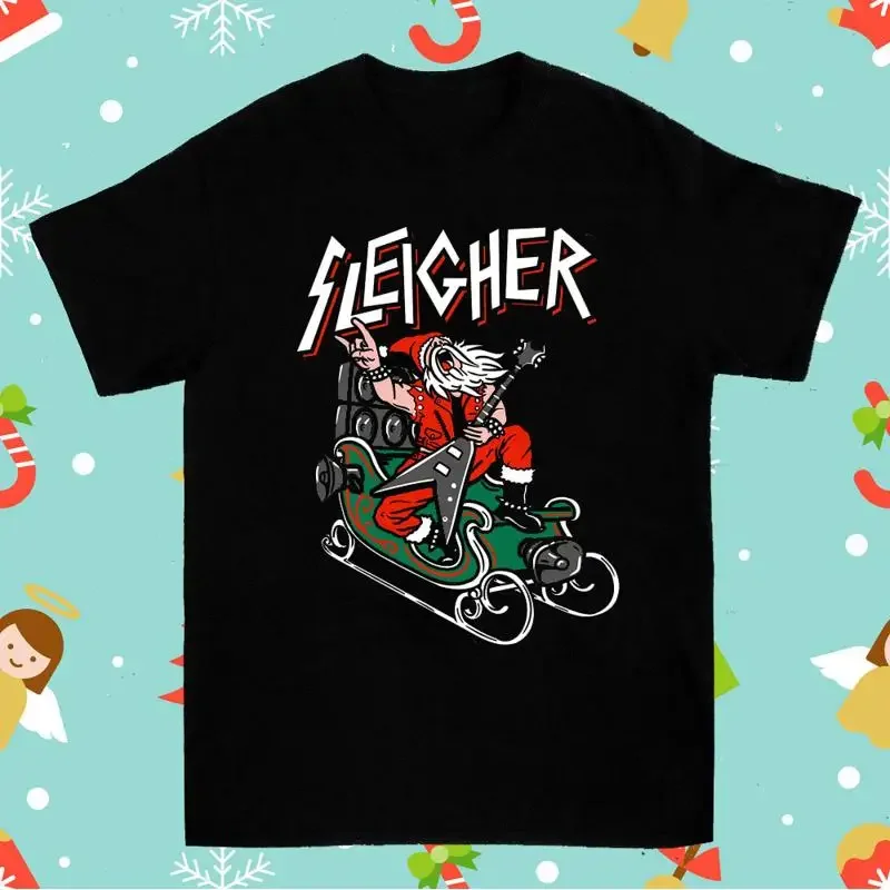 Sleigher Merry Christmas Black T Shirt Cotton For Men Women All Sizes