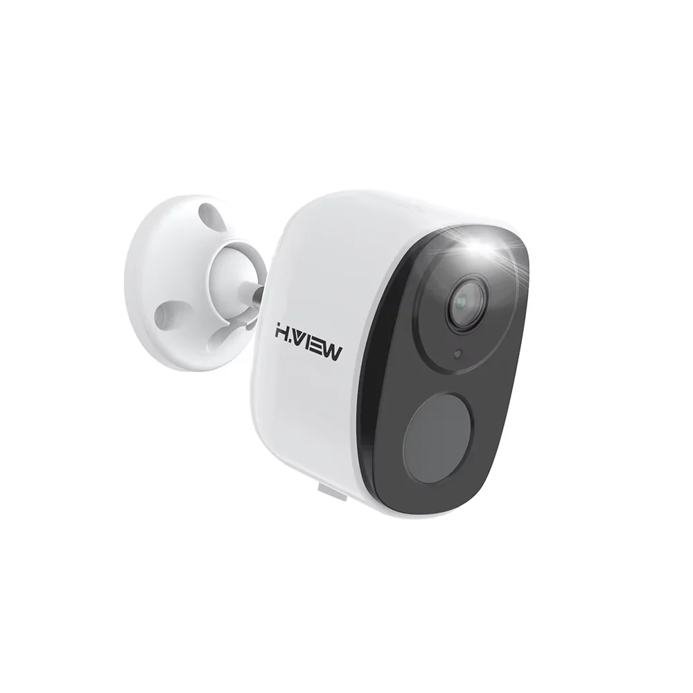 H.VIEW PIR camera op batterijen, draadloos buiten, 2K 3MP WiFi-beveiligingscamera met spotlight-sirene, 2-weg audio, waterdicht