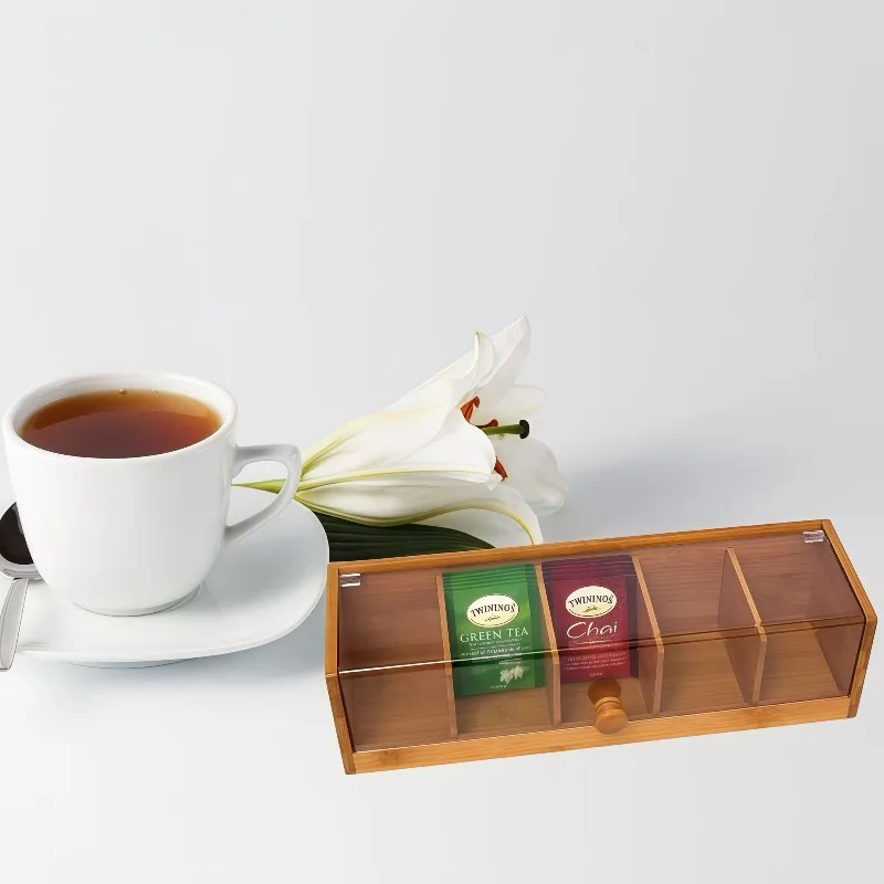 

New Style 5 Grid Bamboo Storage Box Desktop Tea Storage with Transparent Bamboo Box Watch Jewelry Organization Home Decoration