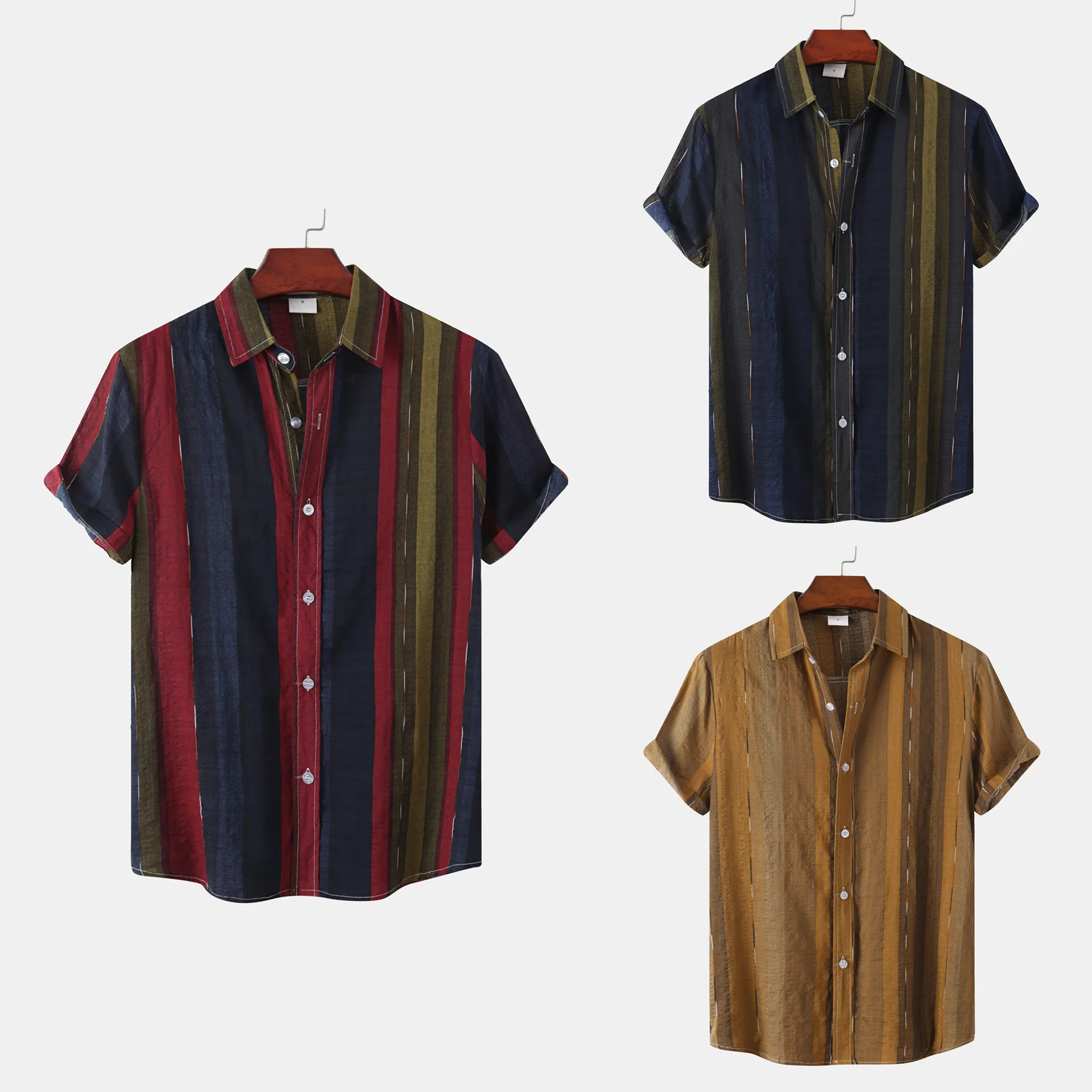 

Summer Men Shirt 3D Stripe Print Shirts Oversized Vintage Tshirts Hawaiian Short Sleeve Tees Loose Beach Male Top Men Streetwear