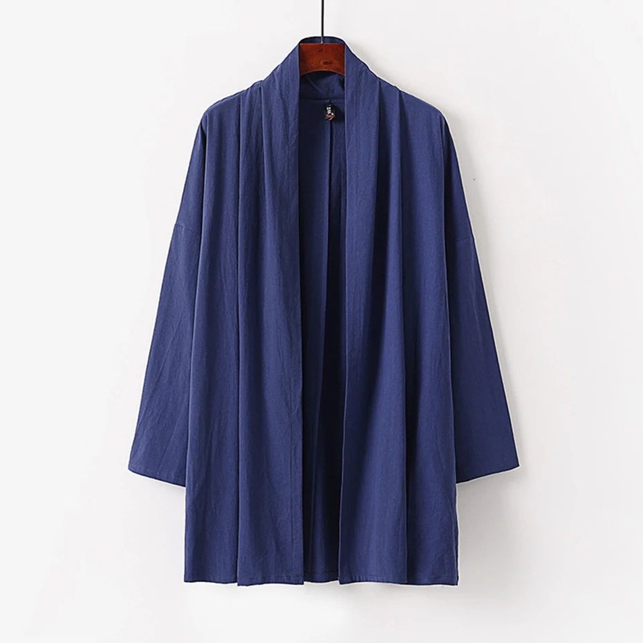 9XL 8XL bata taoísta de talla grande Kimono chaquetas de lino y algodón sólido abrigo hombre talla grande 7XL 6XL Kimono prendas de vestir