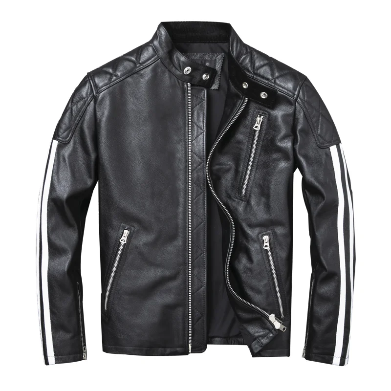 

Pure First Layer Cowhide Leather Leather men's Motorcycle Suit Stand Collar Short Coat Fashionable Handsome