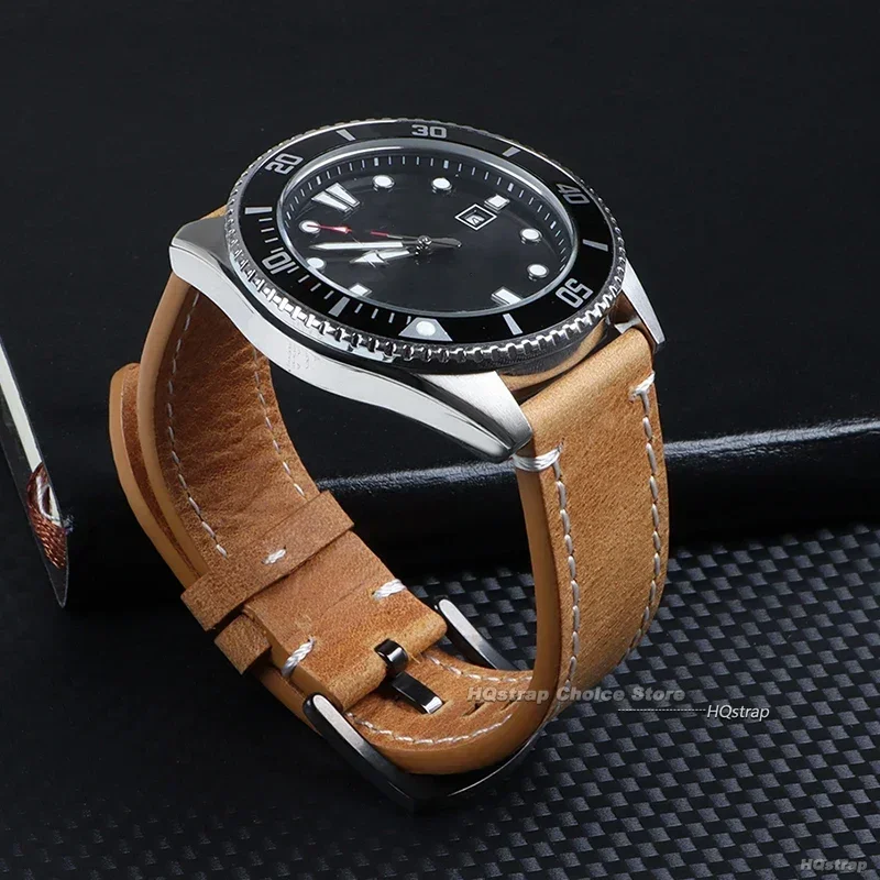 Mode Uhr Band Strap Sport Vintage Leder Armband Edelstahl Schnalle Uhr Zubehör 18mm 20mm 22mm 24mm