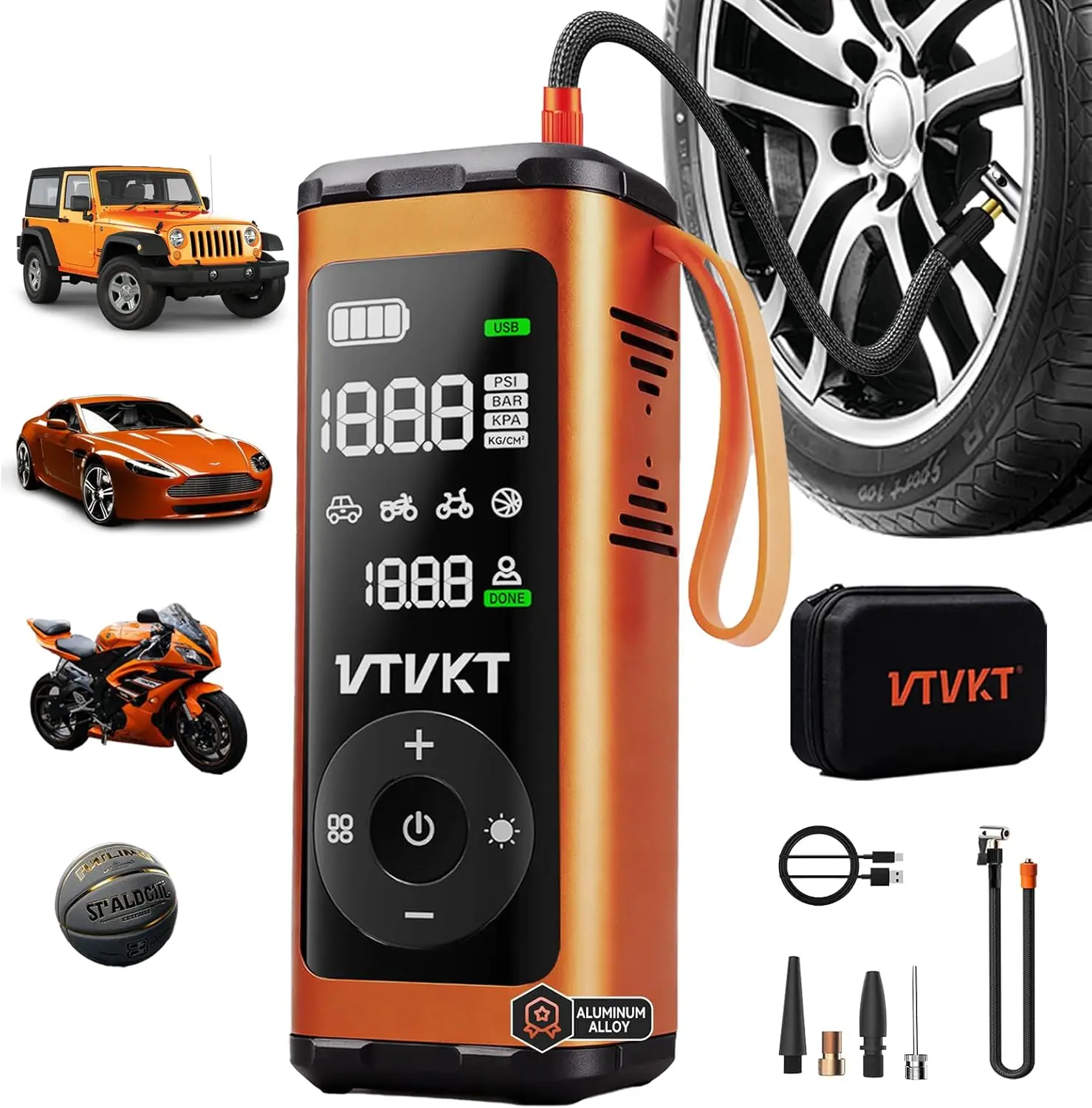 

Portable Cordless Air Compressor, 150PSI Fast Inflation, 12000mAh Battery, Auto Stop with Tire Gauge and LED Light