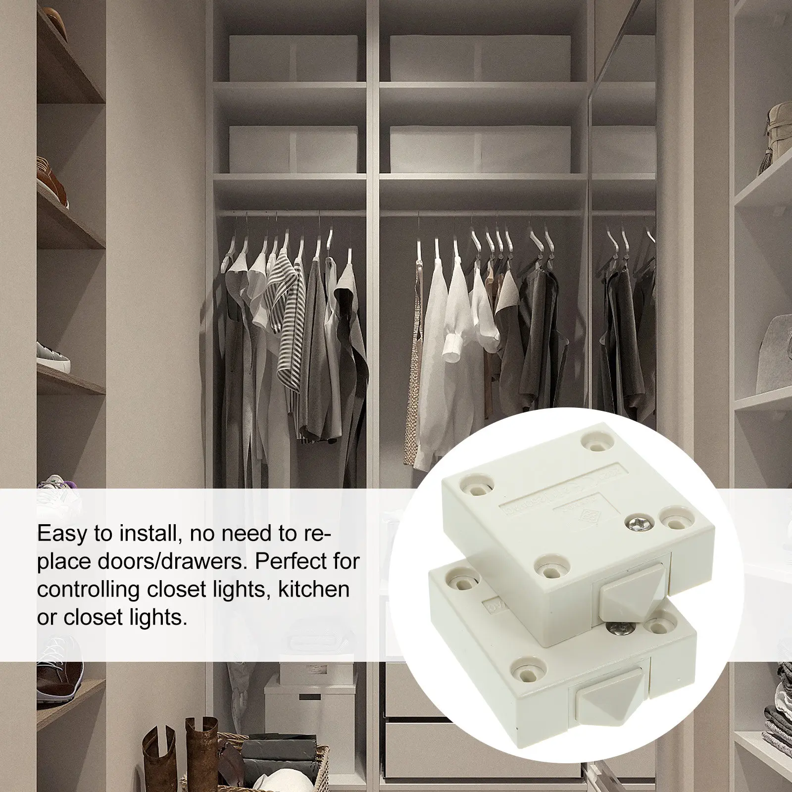 

2pcs Door Light Switch Automatic Cabinet Light For Closet Wardrobe Pantry Drawer Lighting Copper Abs Durable Easy Install