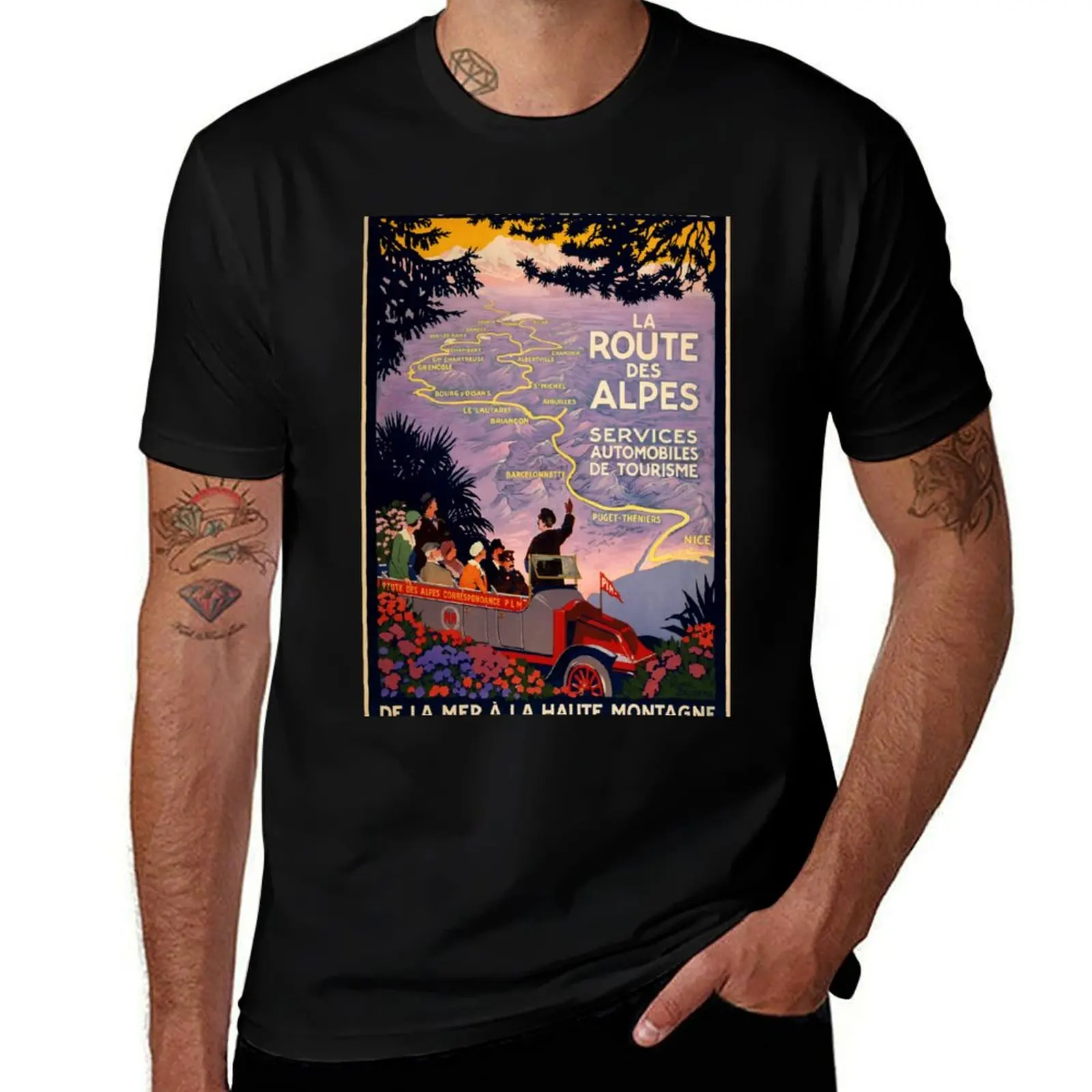 

La Route des Alpes retro poster T-Shirt man tshirt anime t shirts oversize t shirt men 100% cotton luxury brand T-Shirt