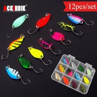 Ackibbik 12pcs Spinner Trout Bait Metal Spoon Fishing Lure Jig Hook Wobbler Casting Jigging Tackle Accessories