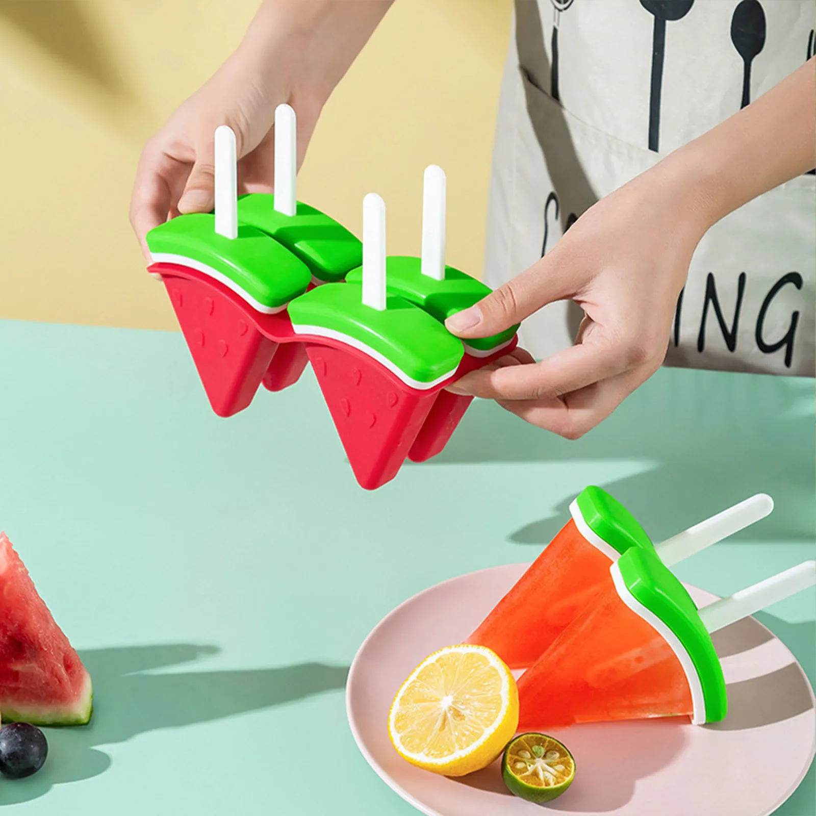 أربعة حفرة سيليكون البطيخ المصاصة قالب الثلج قالب الثلج سيليكون الجليد البوب Moldsmold قابلة لإعادة الاستخدام سهلة الإصدار الجليد البوب جعل