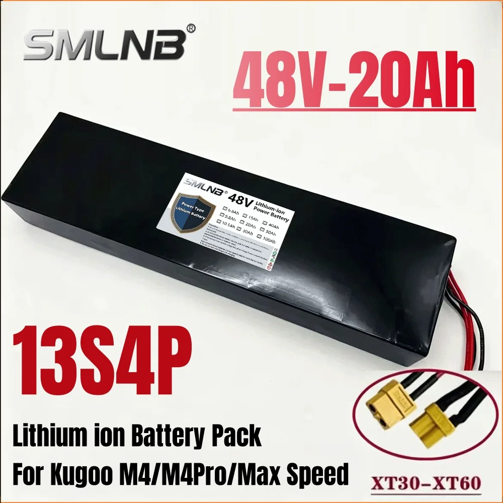 13S4P 48V 20000mAh 20Ah 18650 Lithium Battery Pack with BMS Suitable for Kugoo M4/M4 Pro/Max Speed To Replace Built-in Batteries