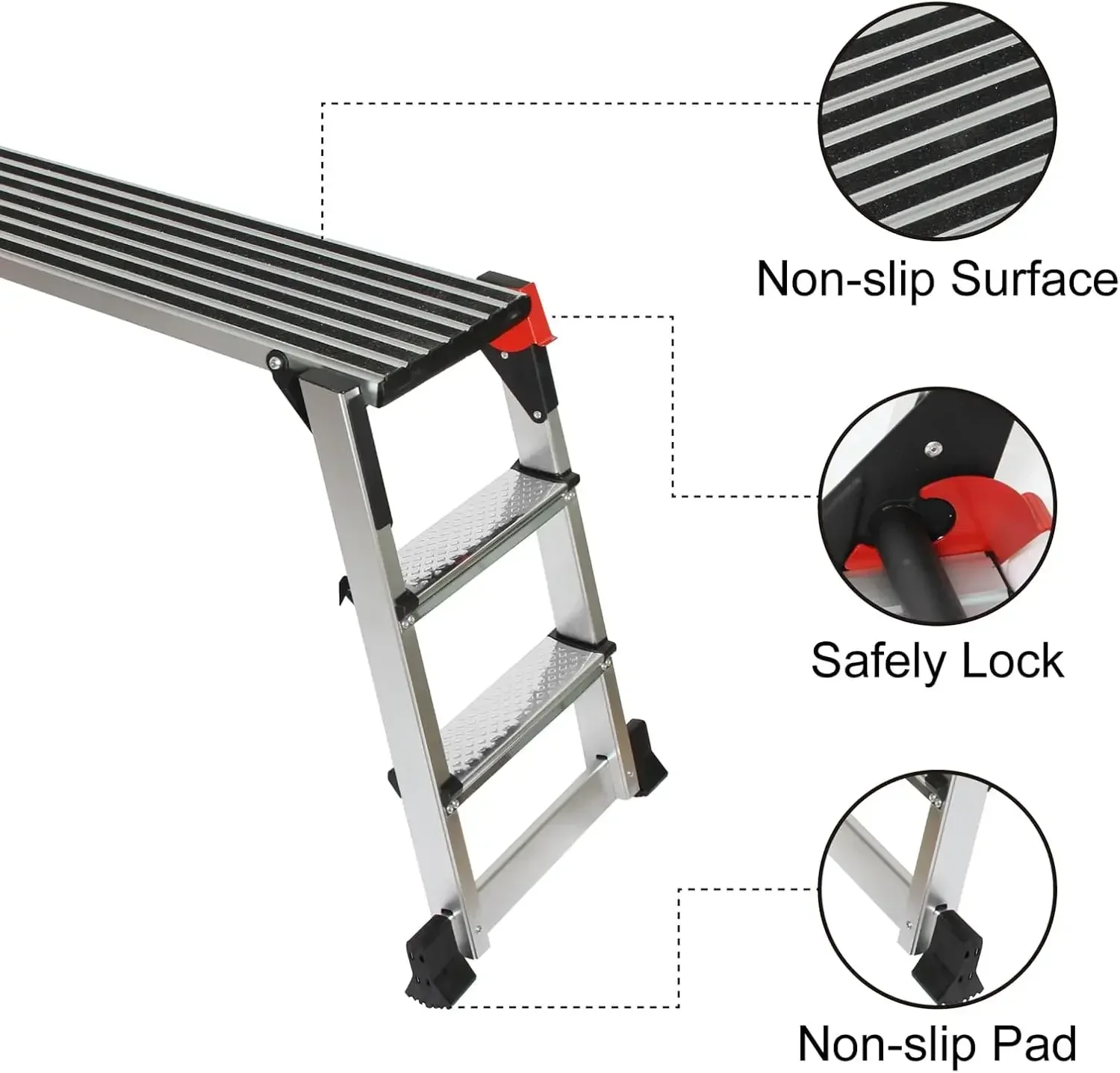 Aluminum Work Platform 50"x12" 2 Step Ladder Folding Portable Work Bench with Non-Slip Mat Capacity 660 LBS Heavy Duty