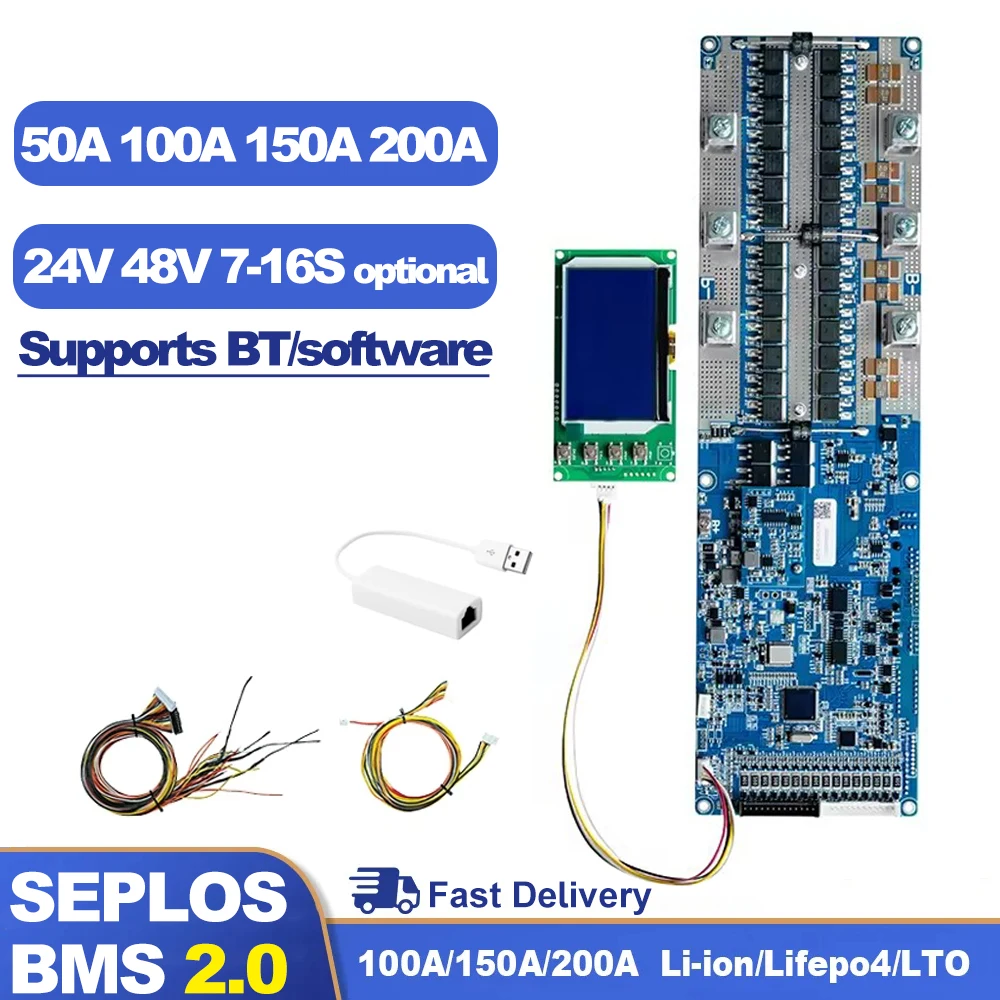 

Seplos smart bms Li-ion LiFePo4 BMS 48V CAN/RS485 Board Bluetooth Communicate to Inverter 8S 13S 14S 15S 16S 50A 100A 150A 200A