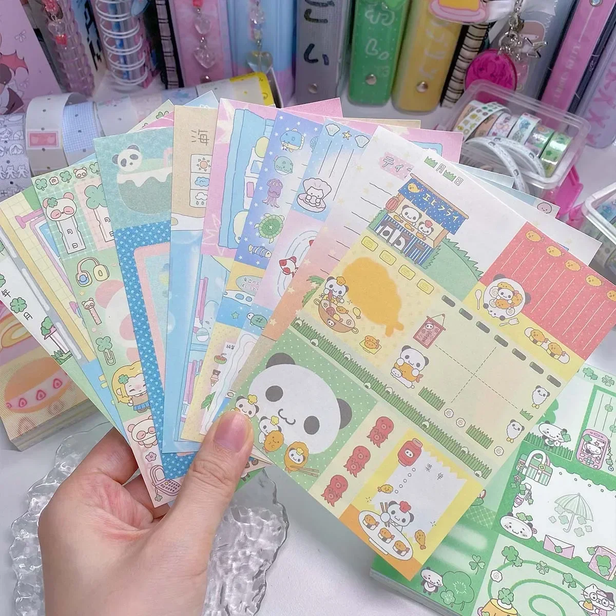 120pcs Sticky Notes Ice Cream Series Including 12 Kinds Simple Notebook Notes To Record Messages Cartoon Style Girl Cute Panda