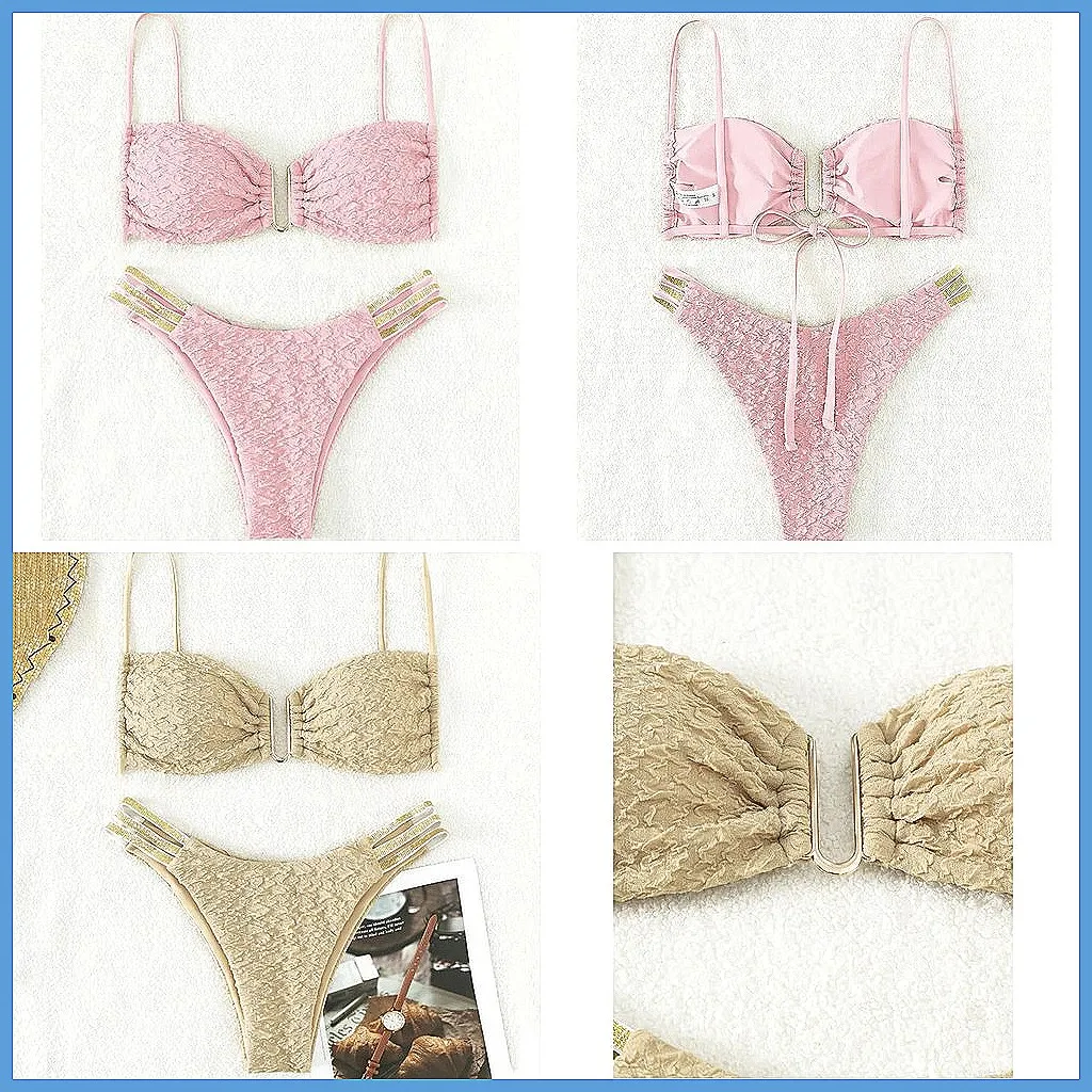 

2026 Sexy Push Up Brazilian Bikini Set for Women - Pink Beach Swimwear & Bathing Suits