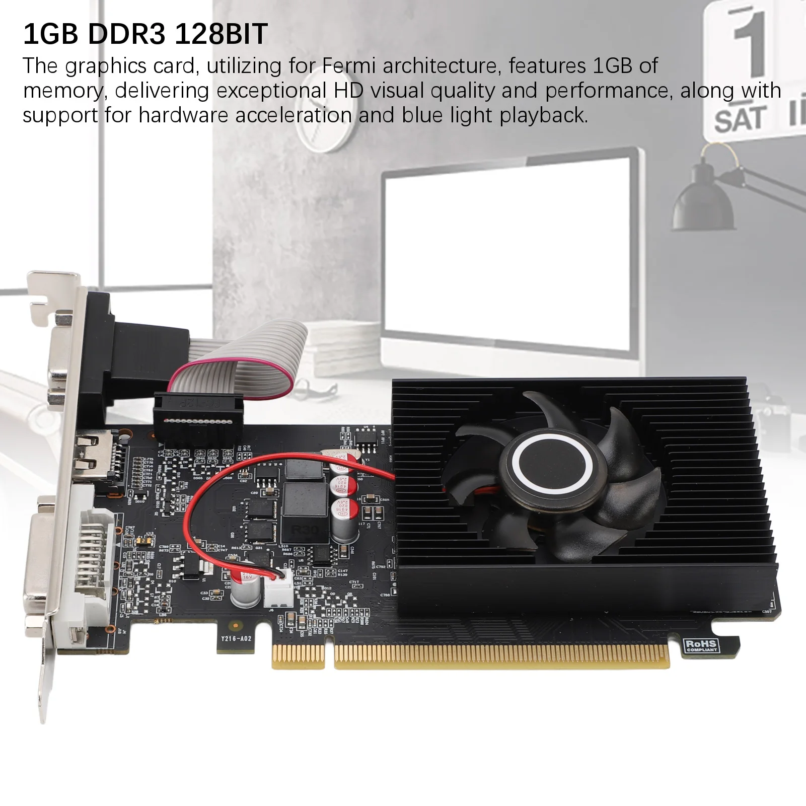 بطاقة رسومات الفيديو أجهزة الكمبيوتر المكتبية بطاقة الرسومات 1 جيجابايت DDR3 128bit PCI Express 2.0X16 DVI VGA HD واجهة الوسائط المتعددة