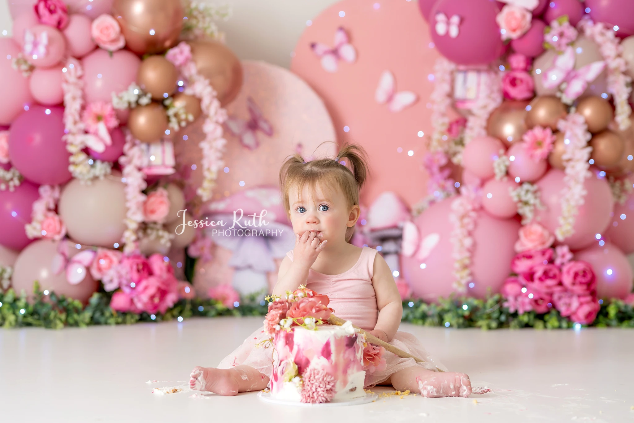 Pink Fairy Balloons Backdrops Kids Girl Photography Child Baby Birthday Cake Smash Photocall Decors Butterfly Floral Backgrounds