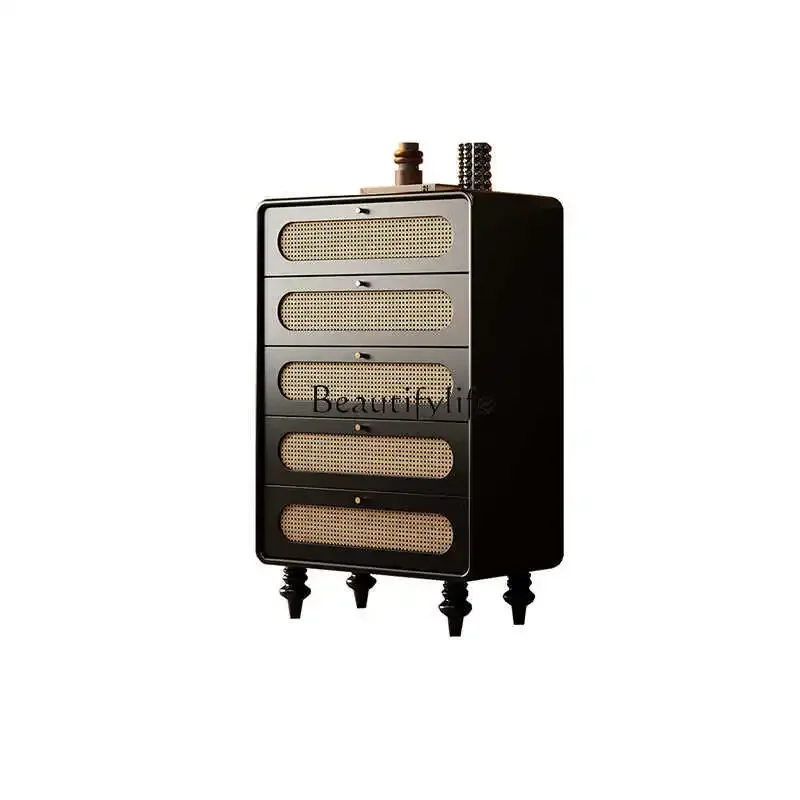 

FG10Mid-Ancient Rattan Chest of Drawers Solid Wood Storage French Chest of Drawers Storage Organizer Curio Cabinet