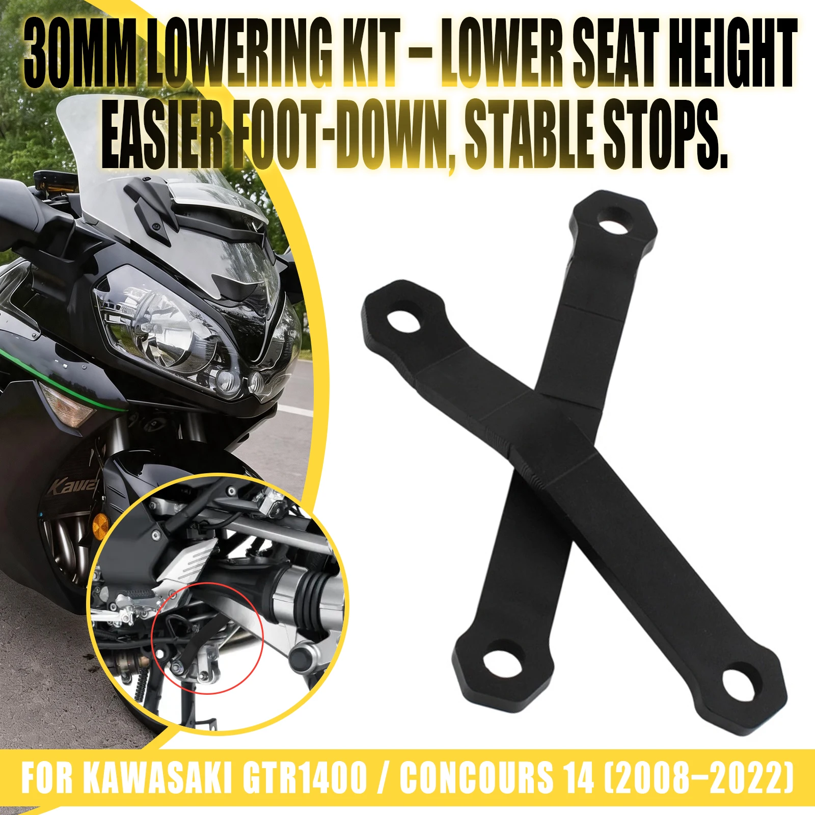 For Kawasaki GTR1400 Concours 14 2008 2009 2010 2011-2022 Linkage Lowering Kit Rear Suspension Cushion Drop Lever Links