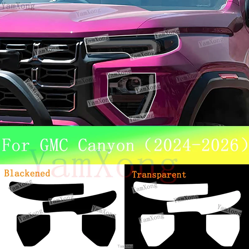 For GMC Canyon 2024-2026 Car Headlight Protective Film Vinyl Restoration Transparent Black TPU Cover Car Light Repair Sticker
