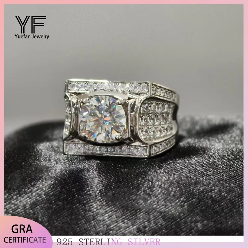 

S925 Silver Men's 18K White Gold Ring with 3-Carat VVS D Color Certified Moissanite - Luxurious And Timeless Wedding Band