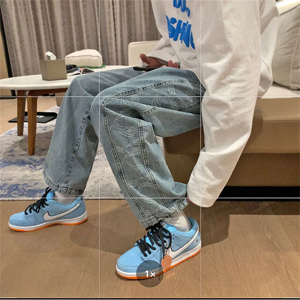 봄 와이드 레그 청바지 남성 패션 캐주얼 한국 청바지 남성 streetwear 루즈 힙합 스트레이트 데님 바지 남성 청바지