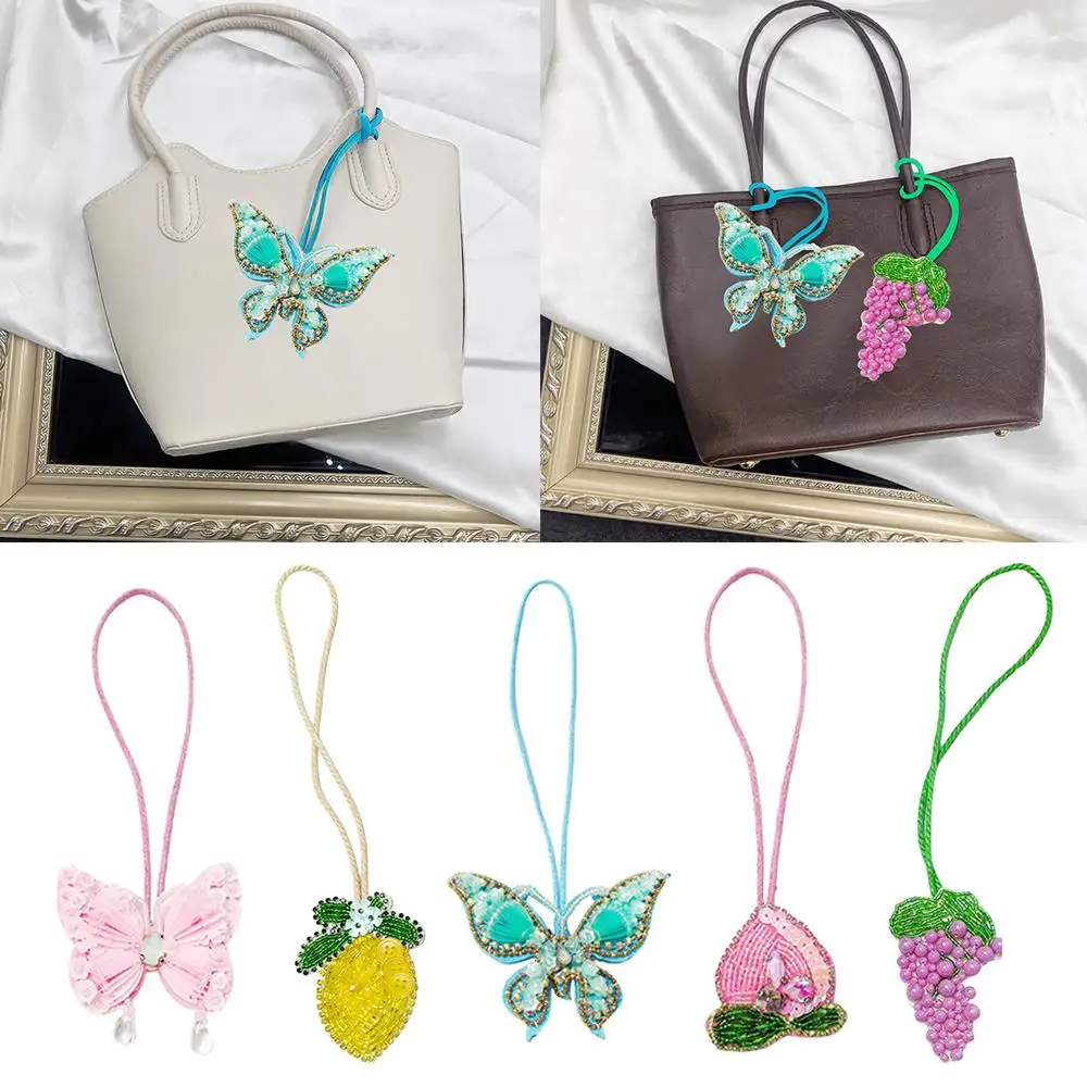 

Patch Bag Lanyard Hanging Rope Bag Pendant Beaded Sewing Pendant Fruit Series Handmade Cute Bag Charm 3D Keychains Decor